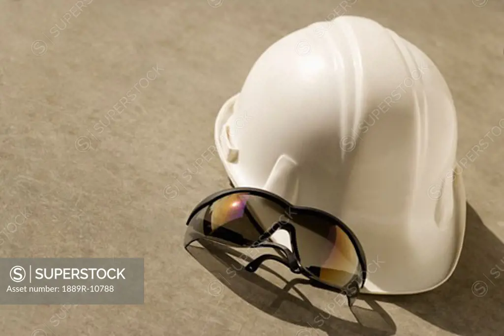 Hard hat and safety glasses