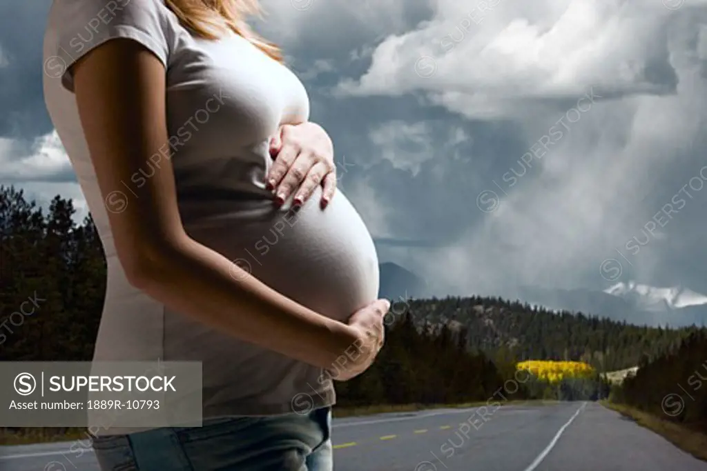 Pregnant woman on road of life