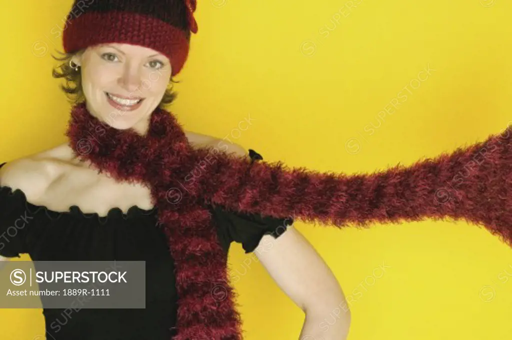 Woman modeling winter hat and scarf