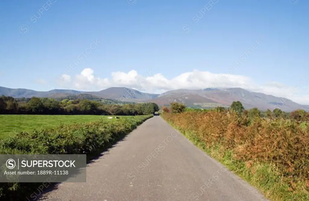 Country Road & Comeragh Mountains near Mahon Bridge, Co Waterford, Ireland