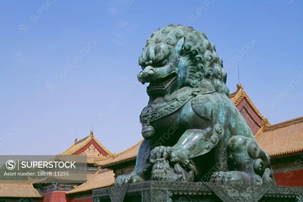 Bronze statue of a lion in the Forbidden City, Beijing, China