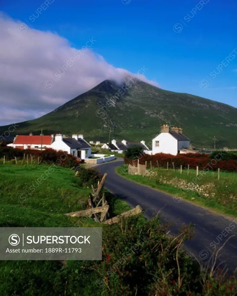 Doogort Village and Slievemore Mountain, Achill Island, County Mayo, Ireland