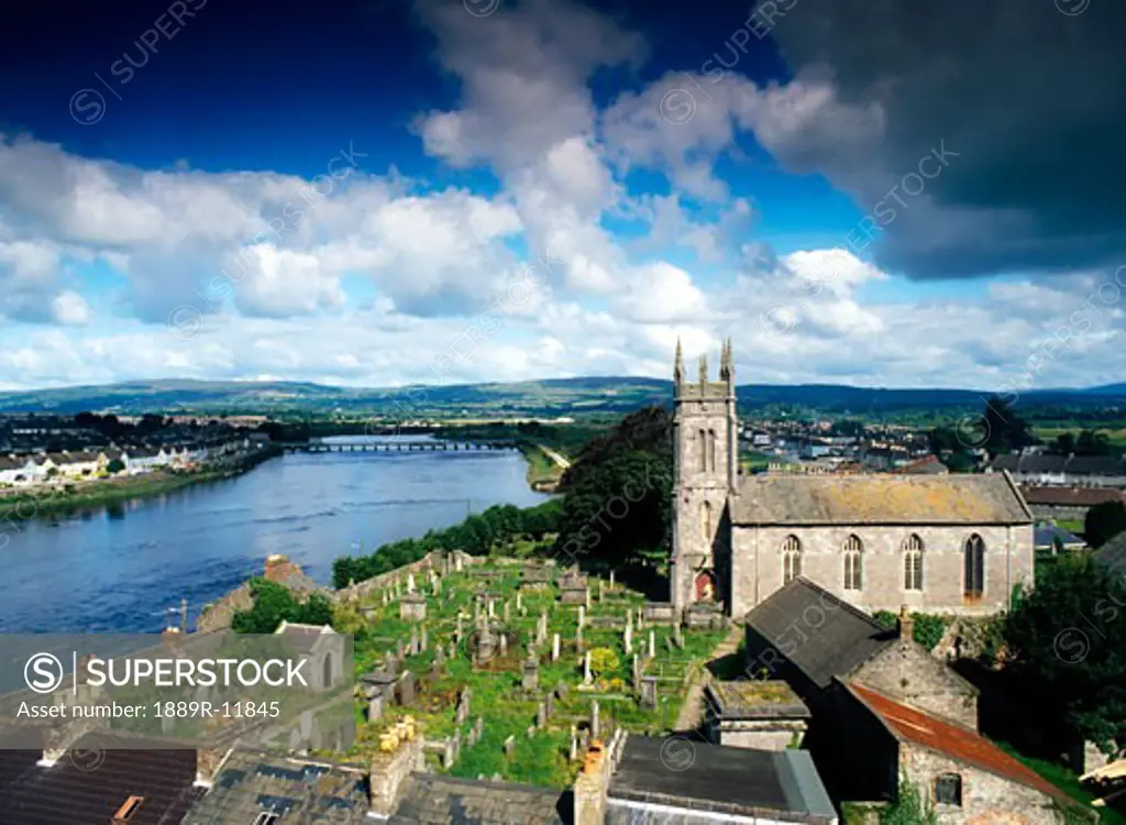 View of Limerick city over St Mary's Cathedral and River Shannon, County Limerick, Ireland