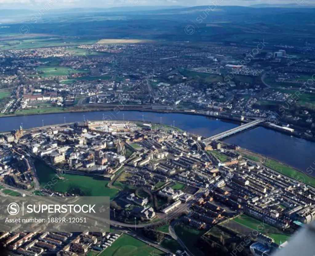 Aerial View of Derry City including the Foyle Bridge, Co Derry, Ireland
