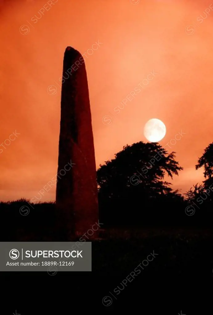 Standing stone with moon, Punchestown, Co Kildare, Ireland