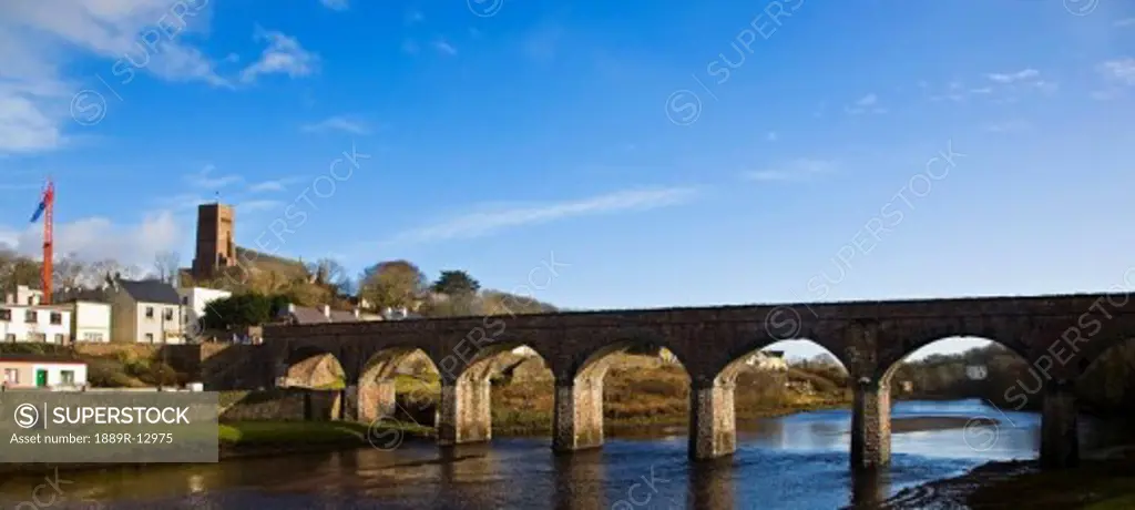 River Newport, Newport, County Mayo, Ireland; Road bridge over river  