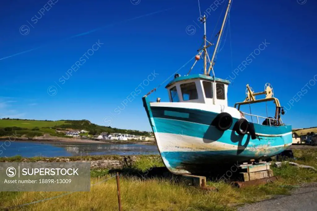 Arthurstown, Waterford Harbour, County Wexford, Ireland, Beached fishing boat  