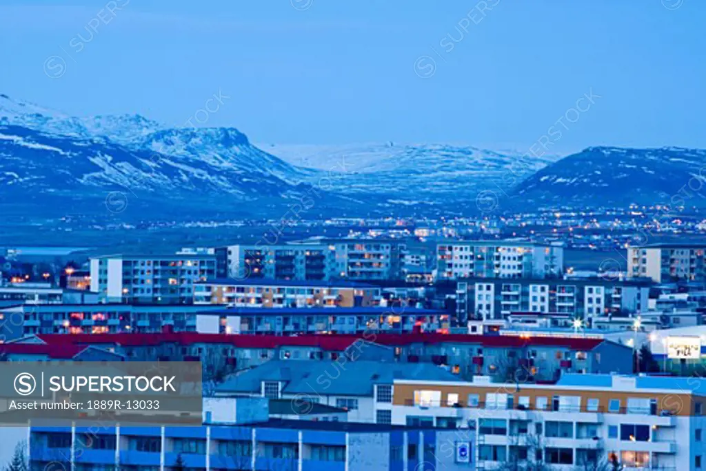 Downtown Reykjavik from Perlan Viewpoint, World's Northernmost capital, Iceland  