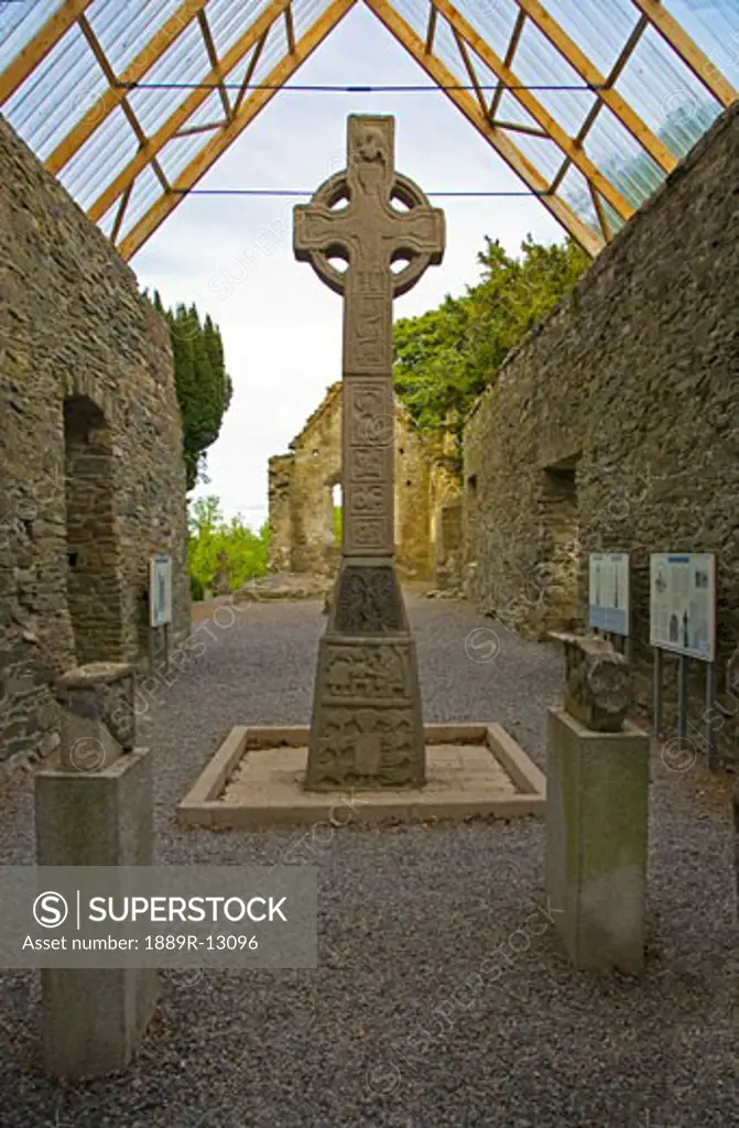 9th Century High Cross of Moone, renovated and undercover, Moone, Co Kildare, Ireland  