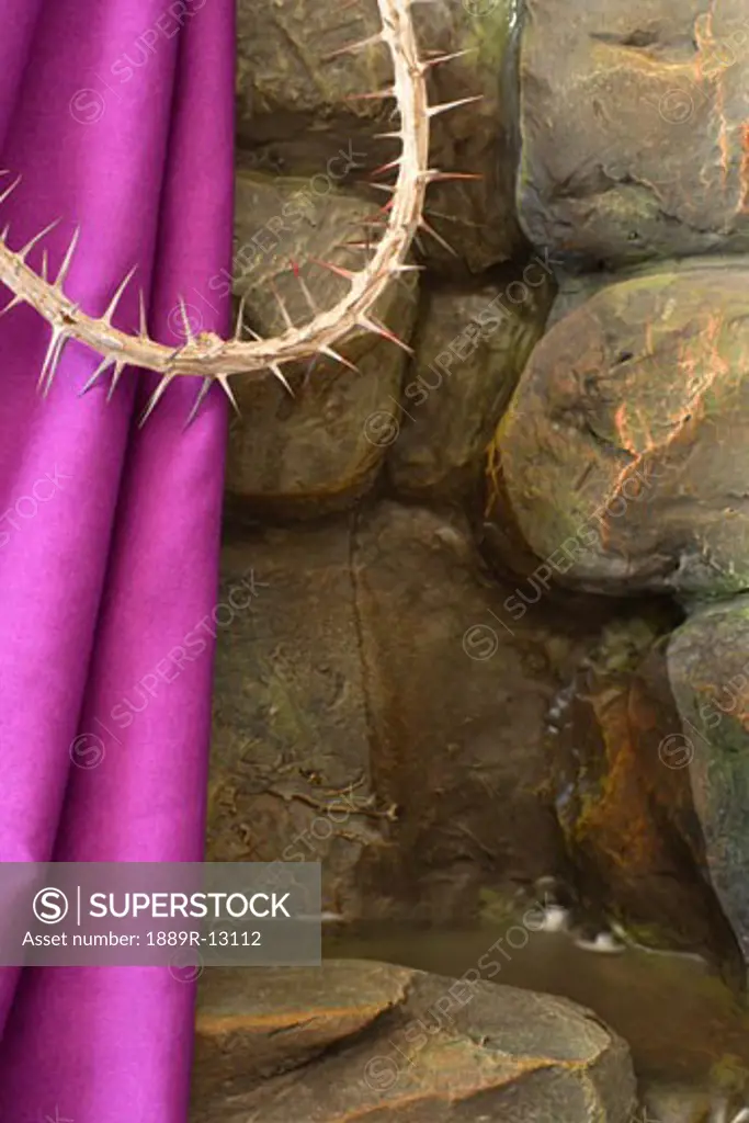 Purple cloth and crown of thorns