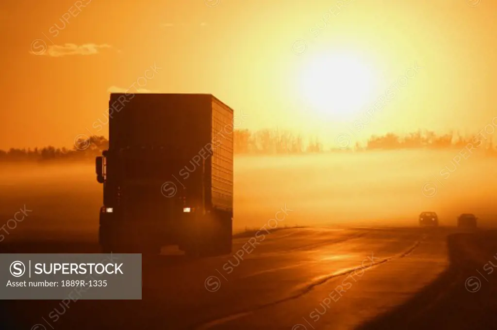 Sunrise on the highway