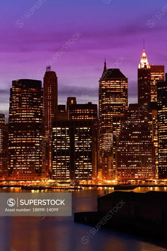 Lower Manhattan Skyline at twilight, New York City, New York, USA  
