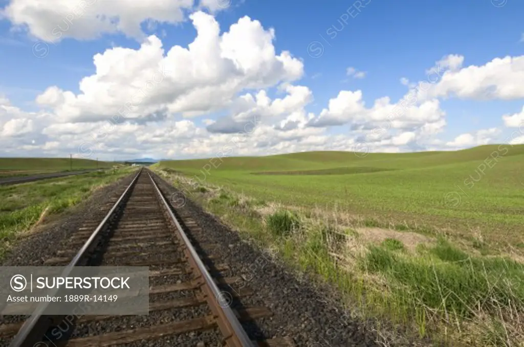 Railroad tracks, near Spangle, Washington, USA