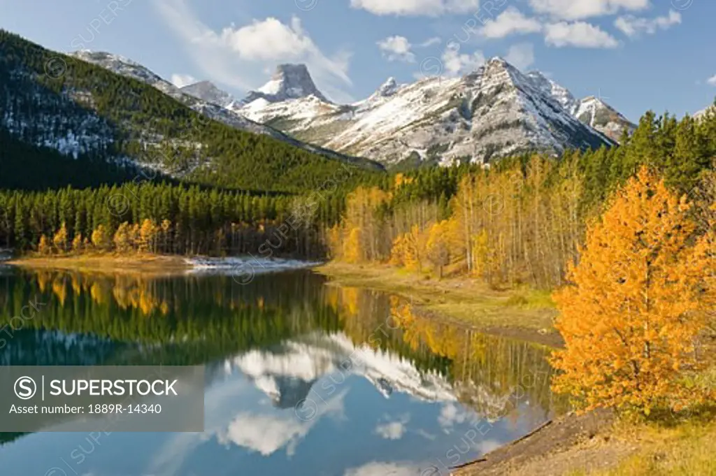 Scenic view of Fortress Mountain and Wedge Pond, Alberta, Canada