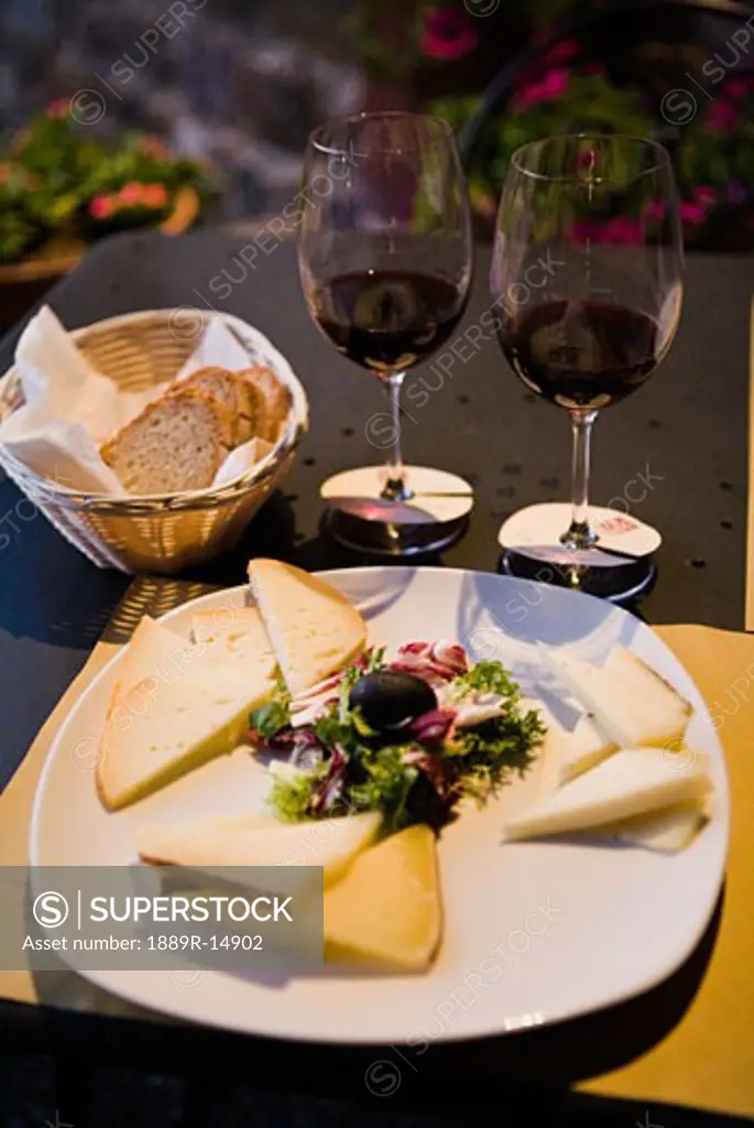 Cheese, bread and wine