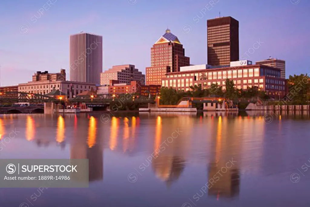 Genesee River and Rochester Skyline, New York State, USA  