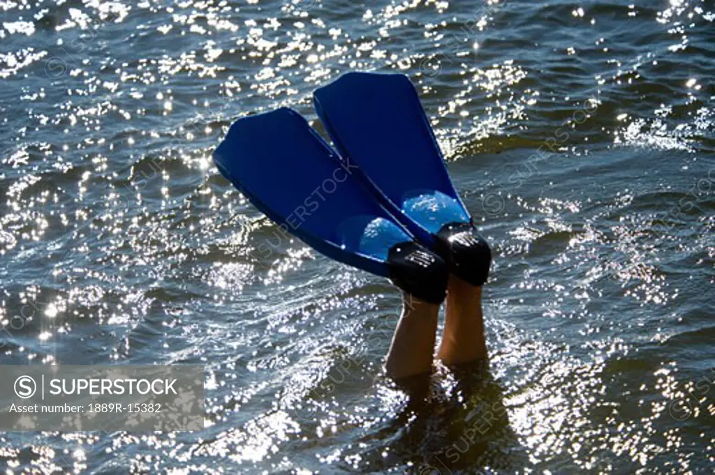 Person in water with swimfins