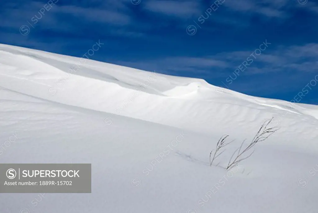 Snowy hill against a blue sky