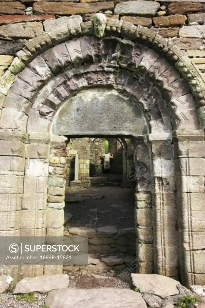 Kilmalkedar Church, Dingle, County Kerry, Ireland; Entrance to church ruins
