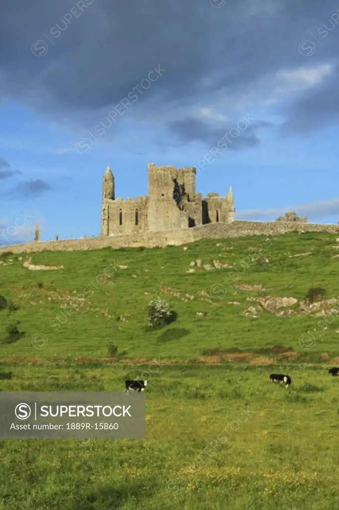Rock of Cashel, Cashel, Co Tipperary, Ireland; View of castle and surrounding fields