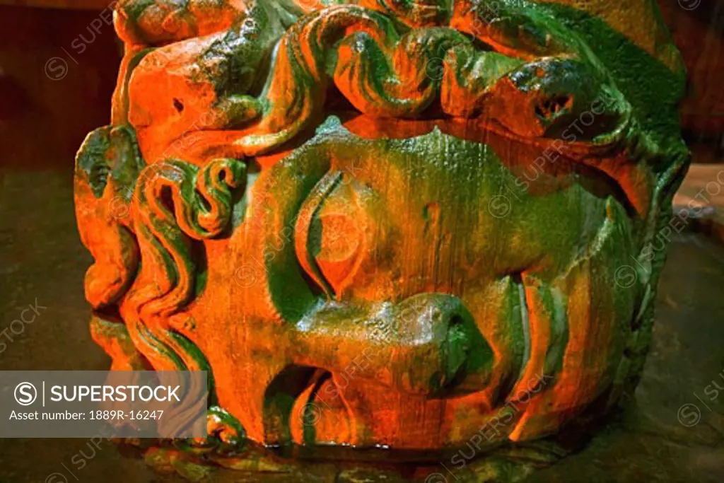 Medusa's head, Basilica Cistern, Istanbul, Turkey