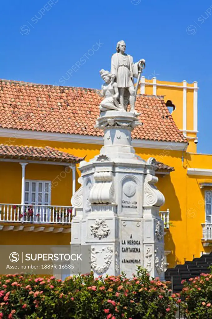 Cartagena City, Bolivar, Colombia, Central America; J.B. Maine Royt Historic Monument, Plaza de La Aduana, Old Walled City District  