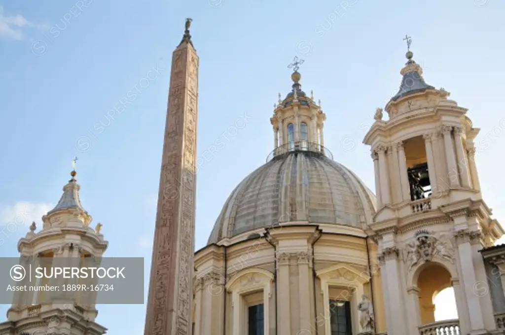 Fountain of the Four Rivers, Sant'Agnese in Agone, Rome, Italy; Obelisk designed by  Gianlorenzo Bernini in front of a basilica