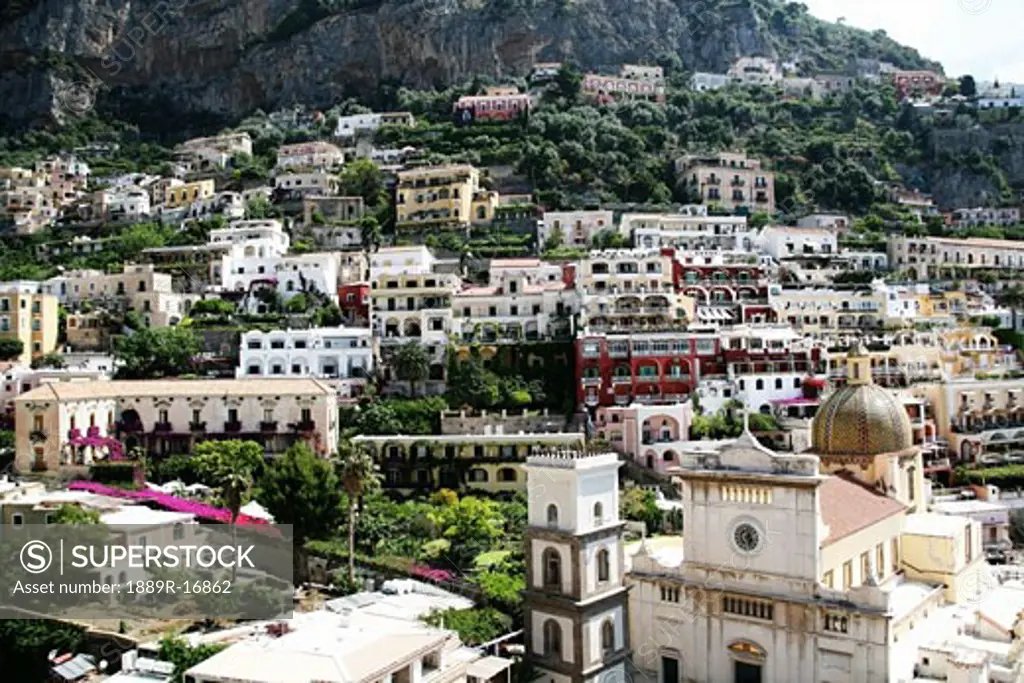 Positano, Campania, Italy; View of the city