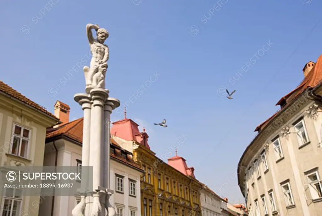 Ljubljana, Slovenia; Hercules fountain at Stari trg square