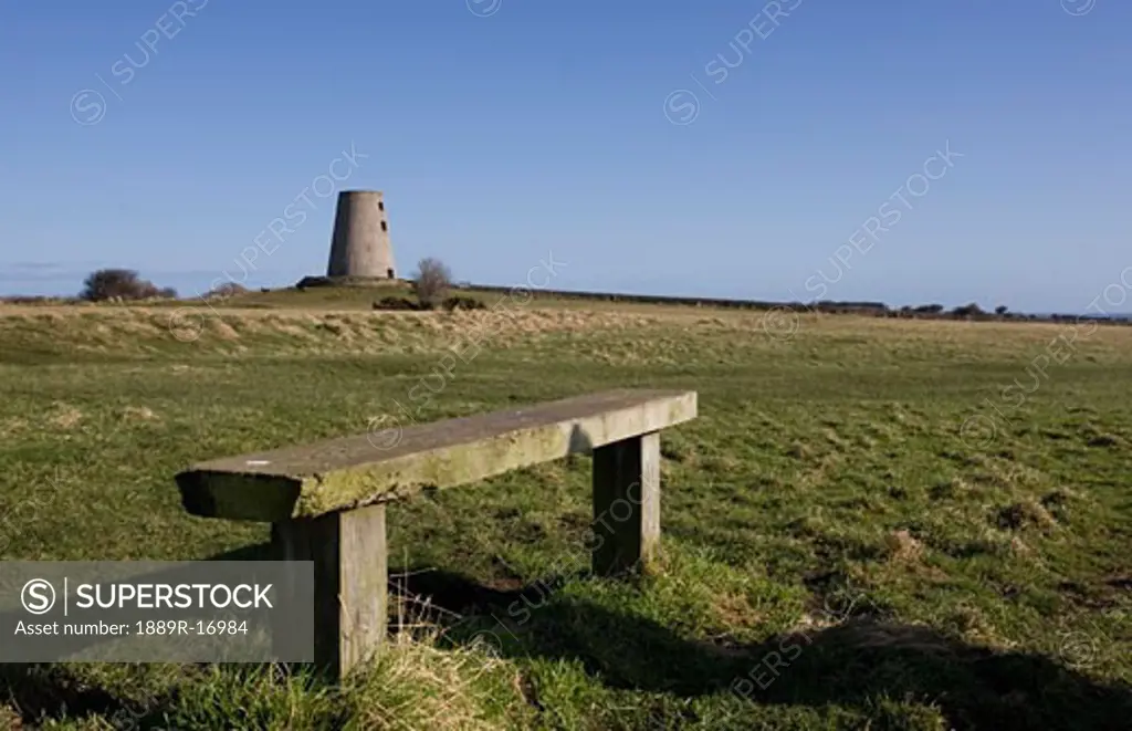 South Shields, Tyne and Wear, England; Bench on a grassy field