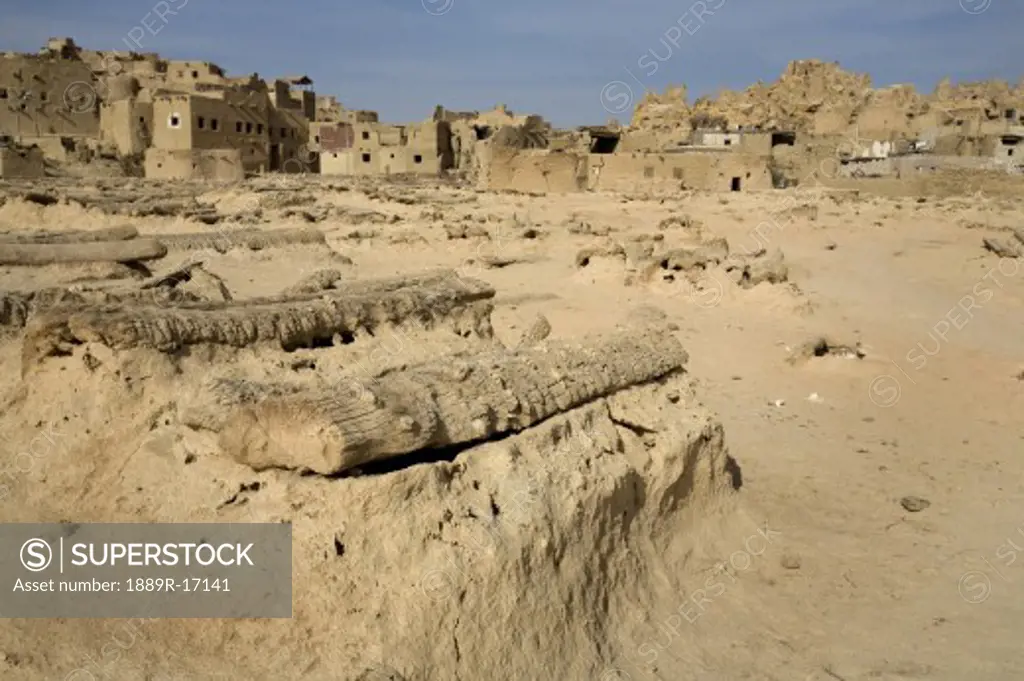 Siwa Town, Siwa Oasis, Egypt; Siwan cemetery at the Fortress of Shali