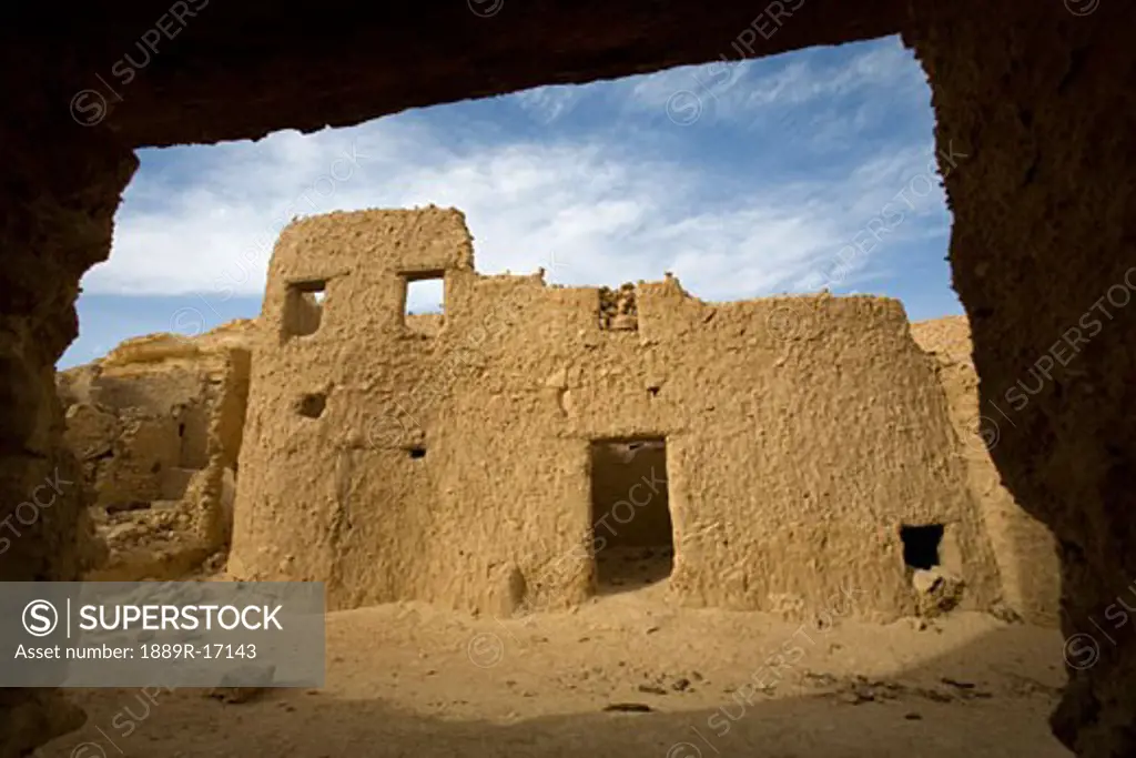 Siwa Town, Siwa Oasis, Egypt; Mud-brick building in Fortress of Shali