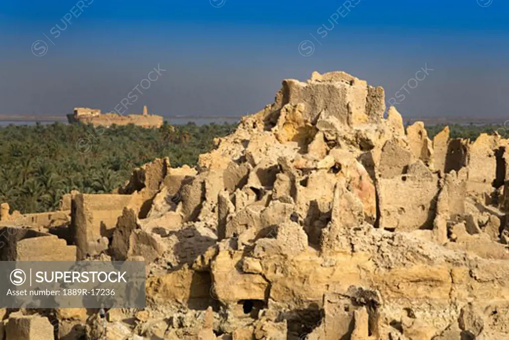 Shali Fortress, Siwa Town, Egypt, Africa; The Temple of the Oracle in the background