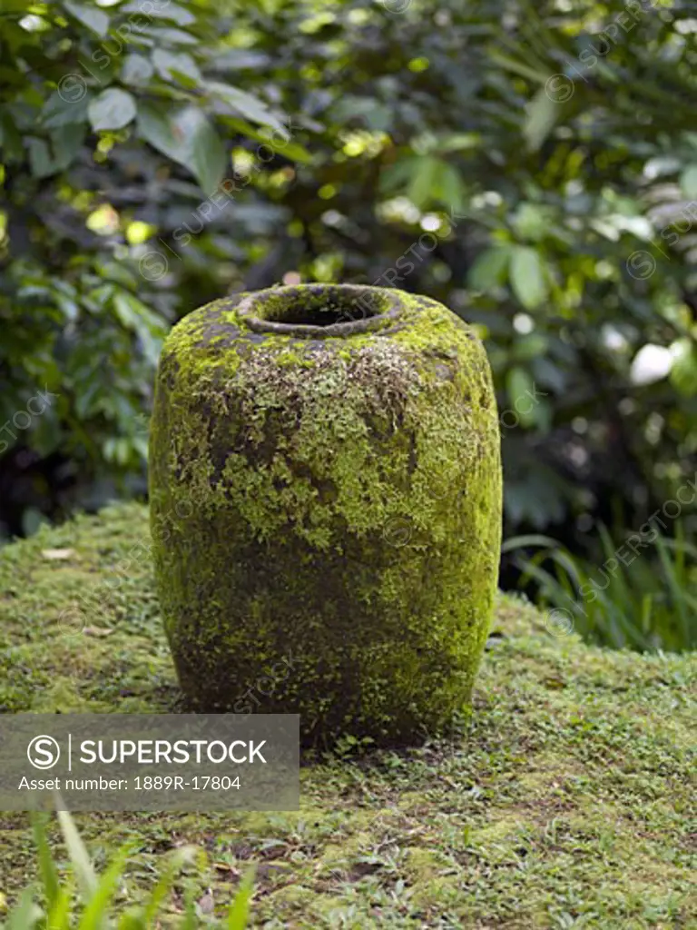 Como Shambhala Estate, Bali, Indonesia; Moss-covered vase