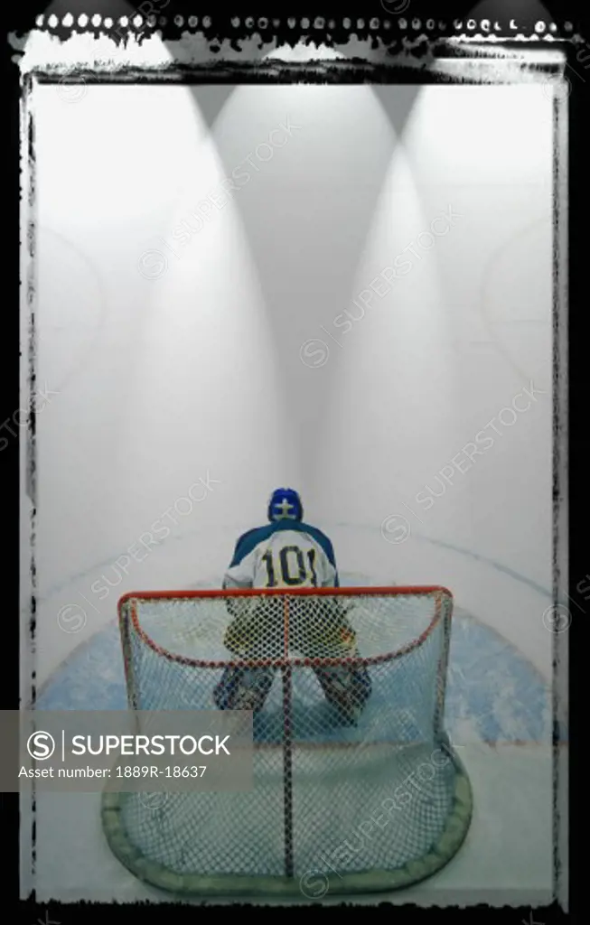 Hockey goalie in crease