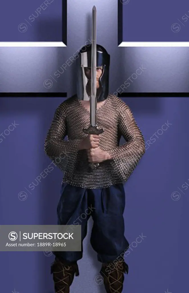Christian dressed in the armor of God (blue)