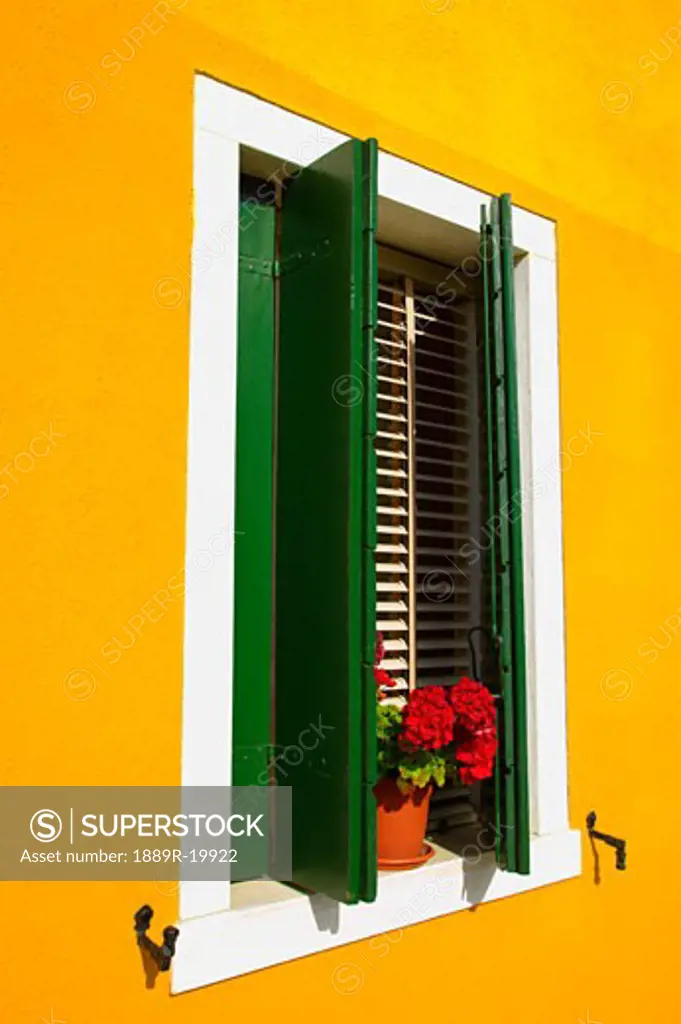 Window View of Colorful Home Island of Burano Venetian Lagoon Italy