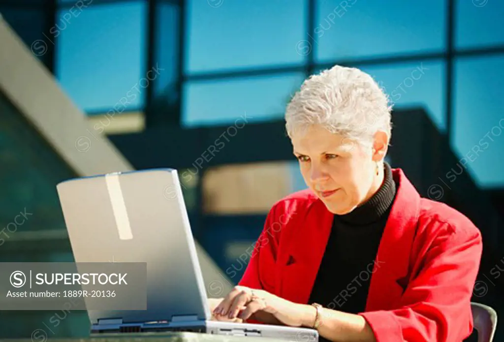 Woman working on lap top computer