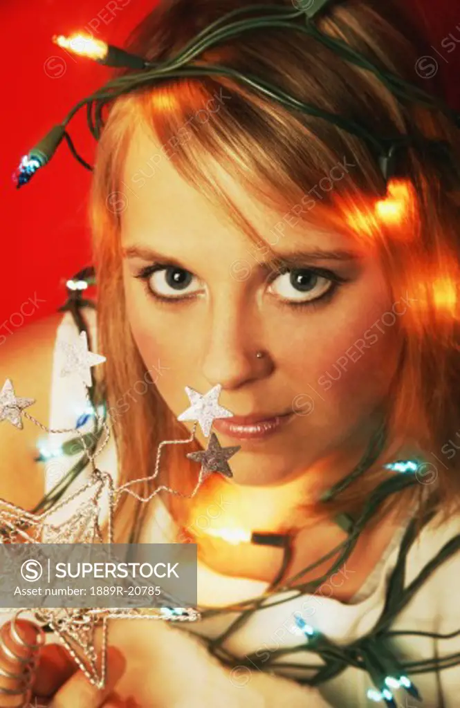 Woman with Christmas decorations