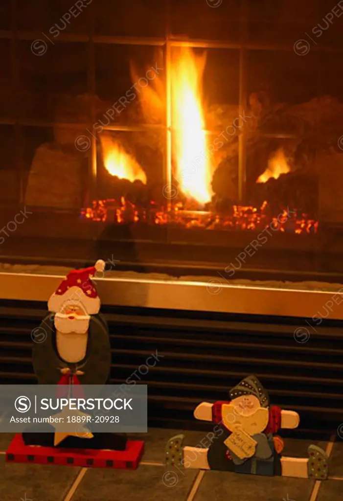 Fireplace with Christmas Decorations