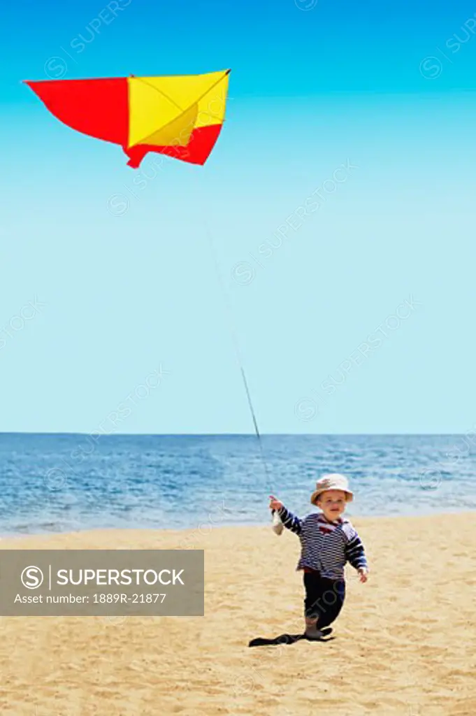A child flies a kite