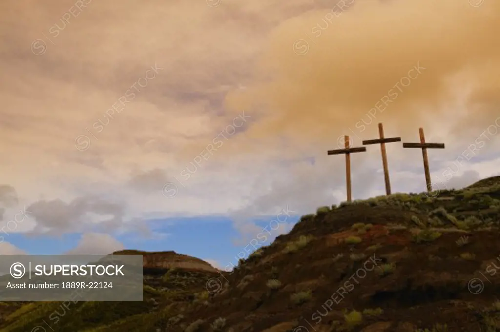 Three crosses on a hill