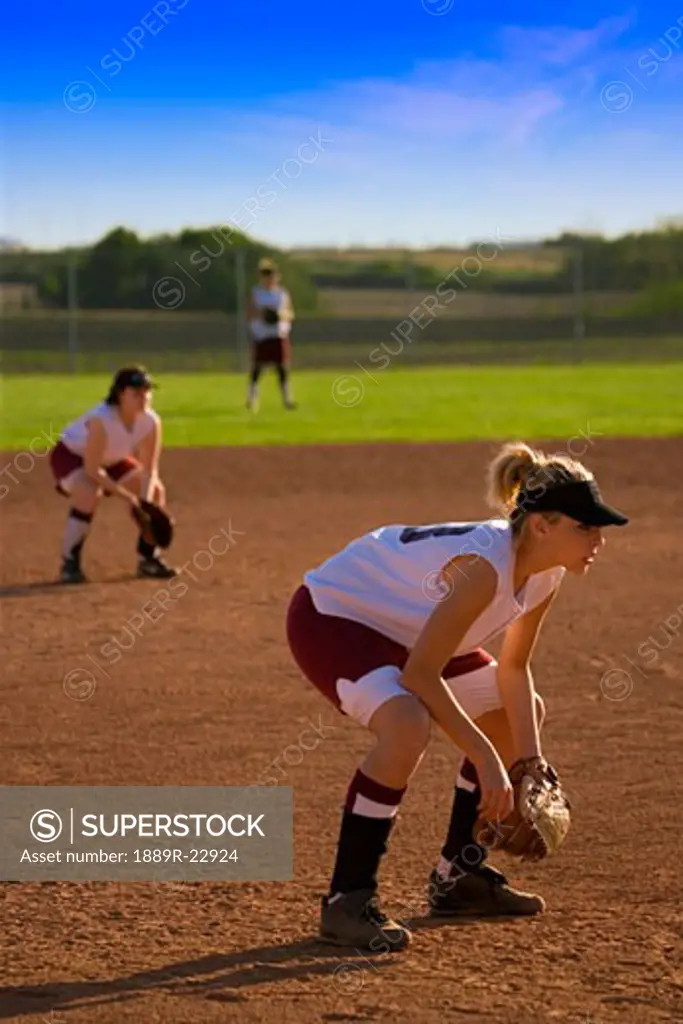 Baseball outfielders in position