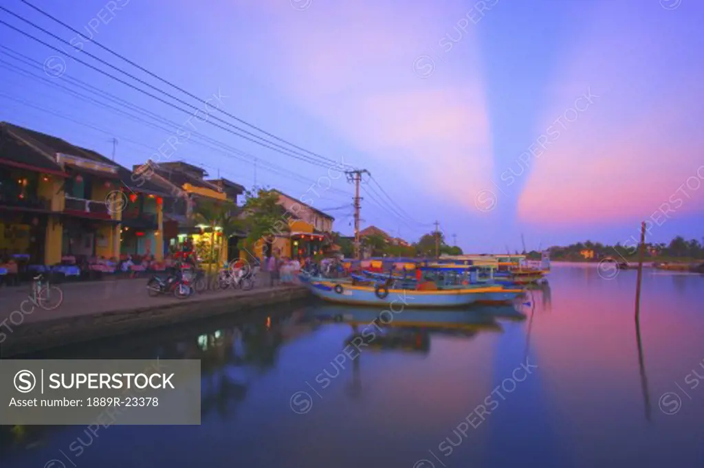 Vietnam, Hoi An, tourist boats by Thu Bon River
