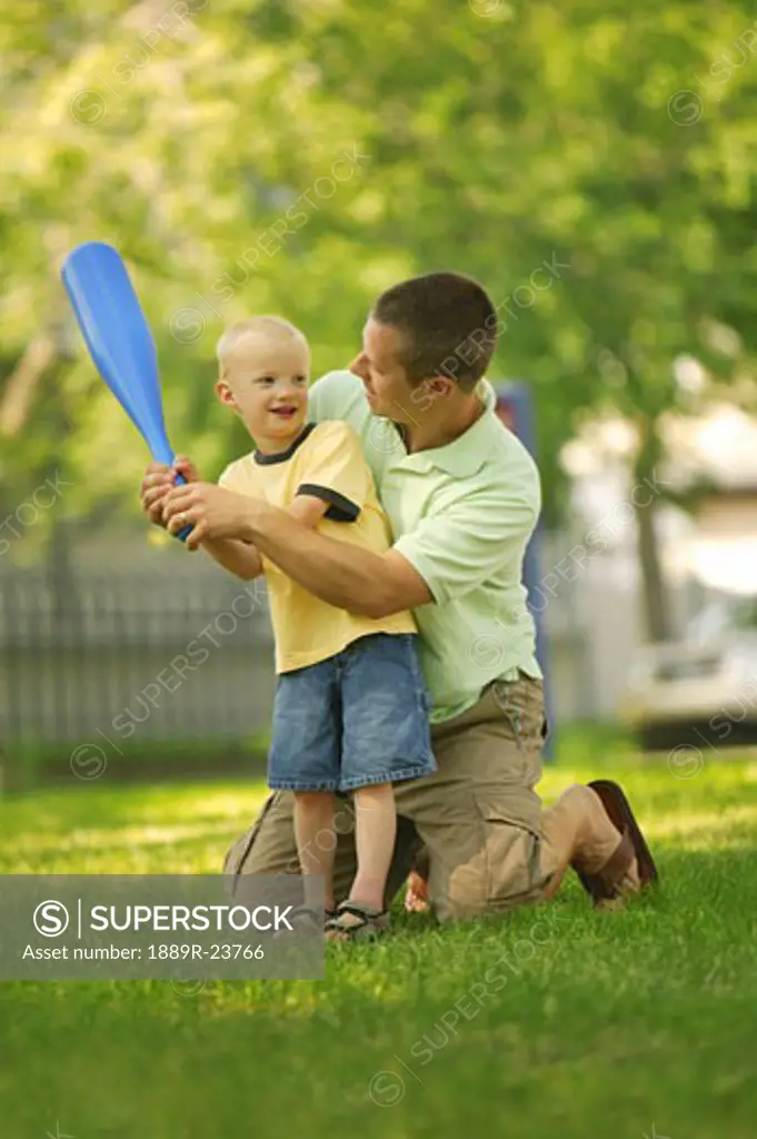 Father and son playing ball