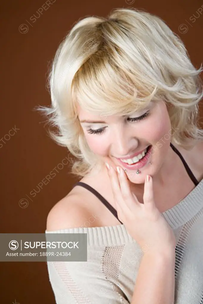 Woman with lip piercings
