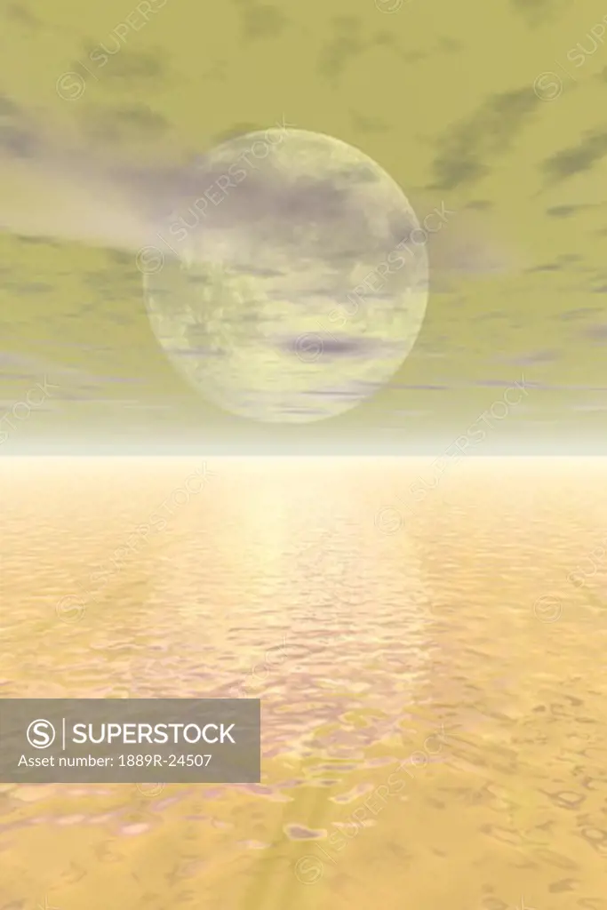 Moon setting over water