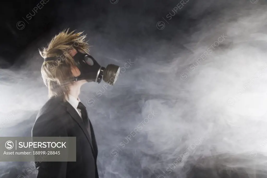 Man wearing a gas mask