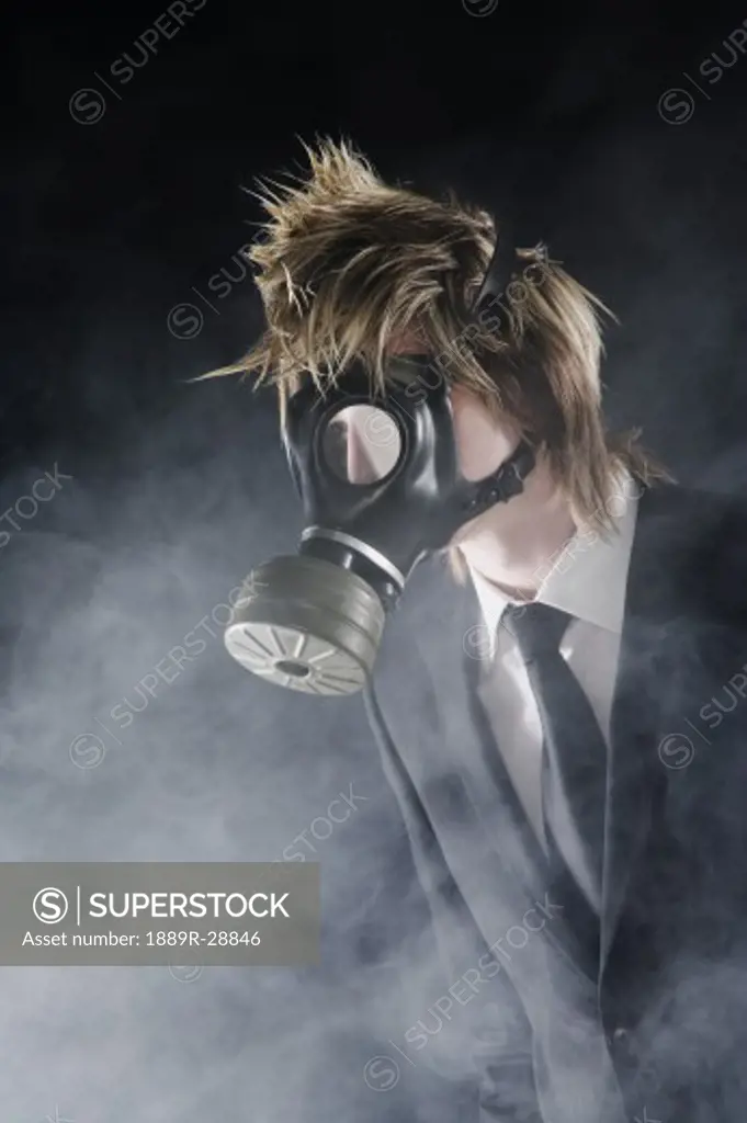 Man wearing a gas mask