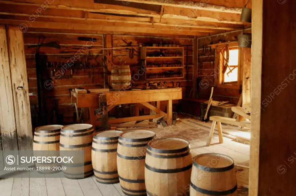 Historical carpentry shop in Fort Edmonton, Alberta